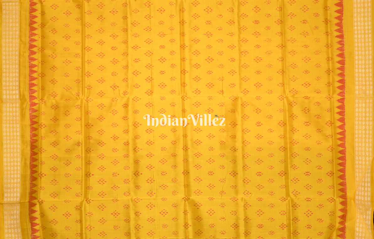 Purple Mustard Yellow Flower Motif Odisha Ikat Sambalpuri Silk Saree