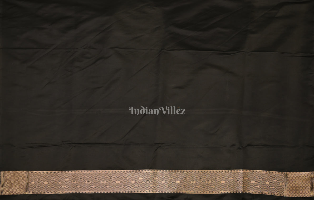 Black Handwoven Banarasi Katan Silk Saree with Kashi Ghat Weaves