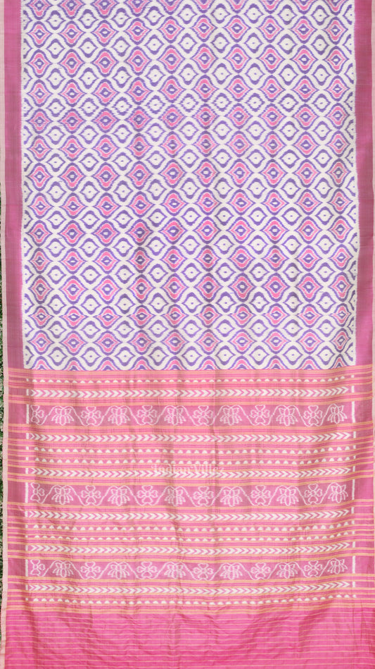 white Pink Odisha Ikat Contemporary Designer Saree 