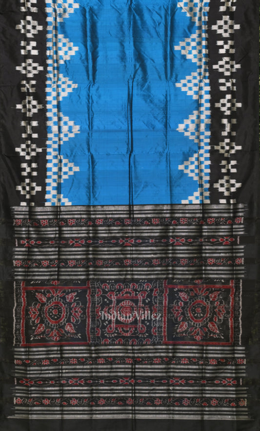 Sky Blue Black Pasapali  Odisha Ikat Contemporary Designer Saree