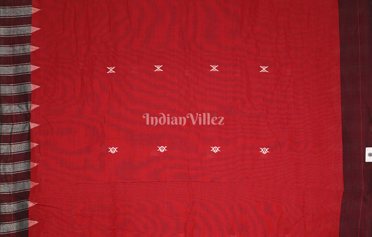Red Black Odisha Handloom Natural Dye Kotpad Cotton Saree