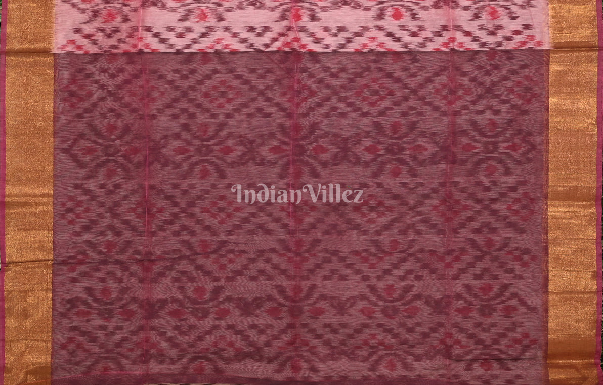 Pink Maroon Pochampally Ikat Silk Cotton (Sico) Saree