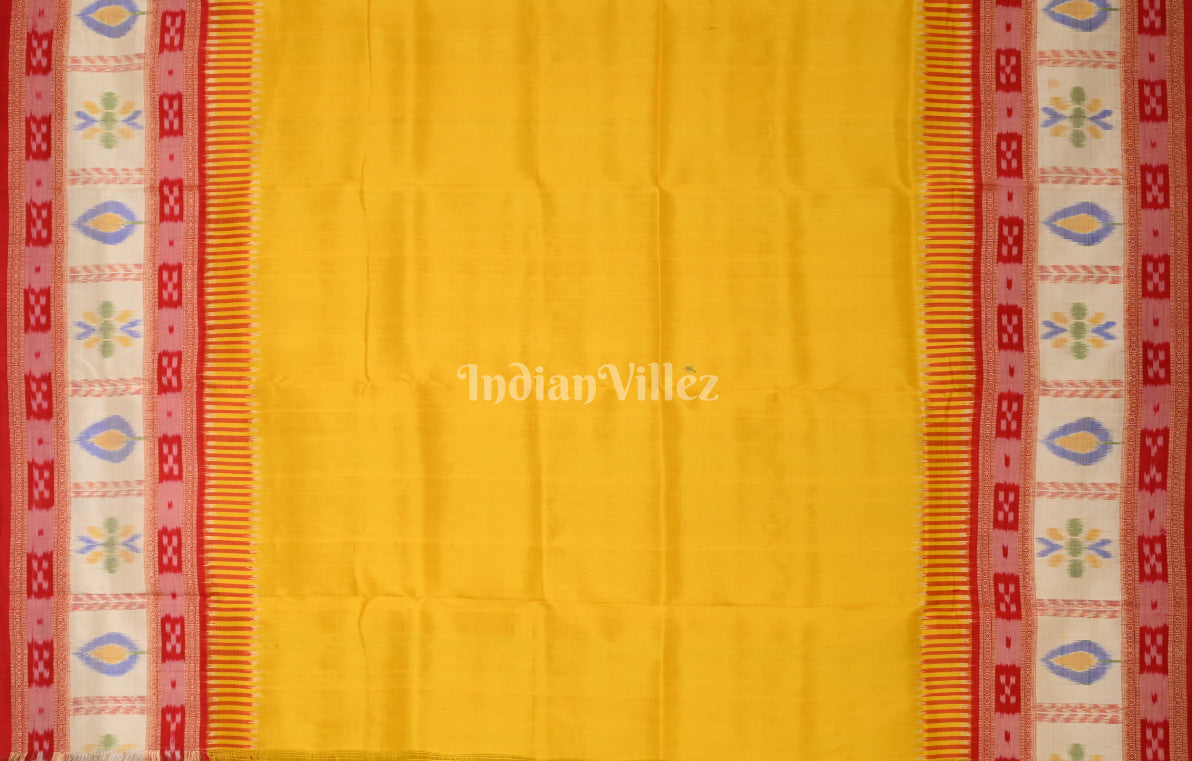 yellow Red Fish Buti Kathiphera Odisha Ikat Khandua Silk Saree