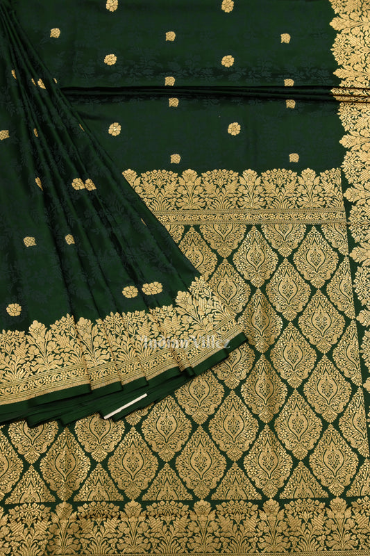 Exclusive Deep Green Soft Pure Mashru Satin Silk Banarasi Saree 