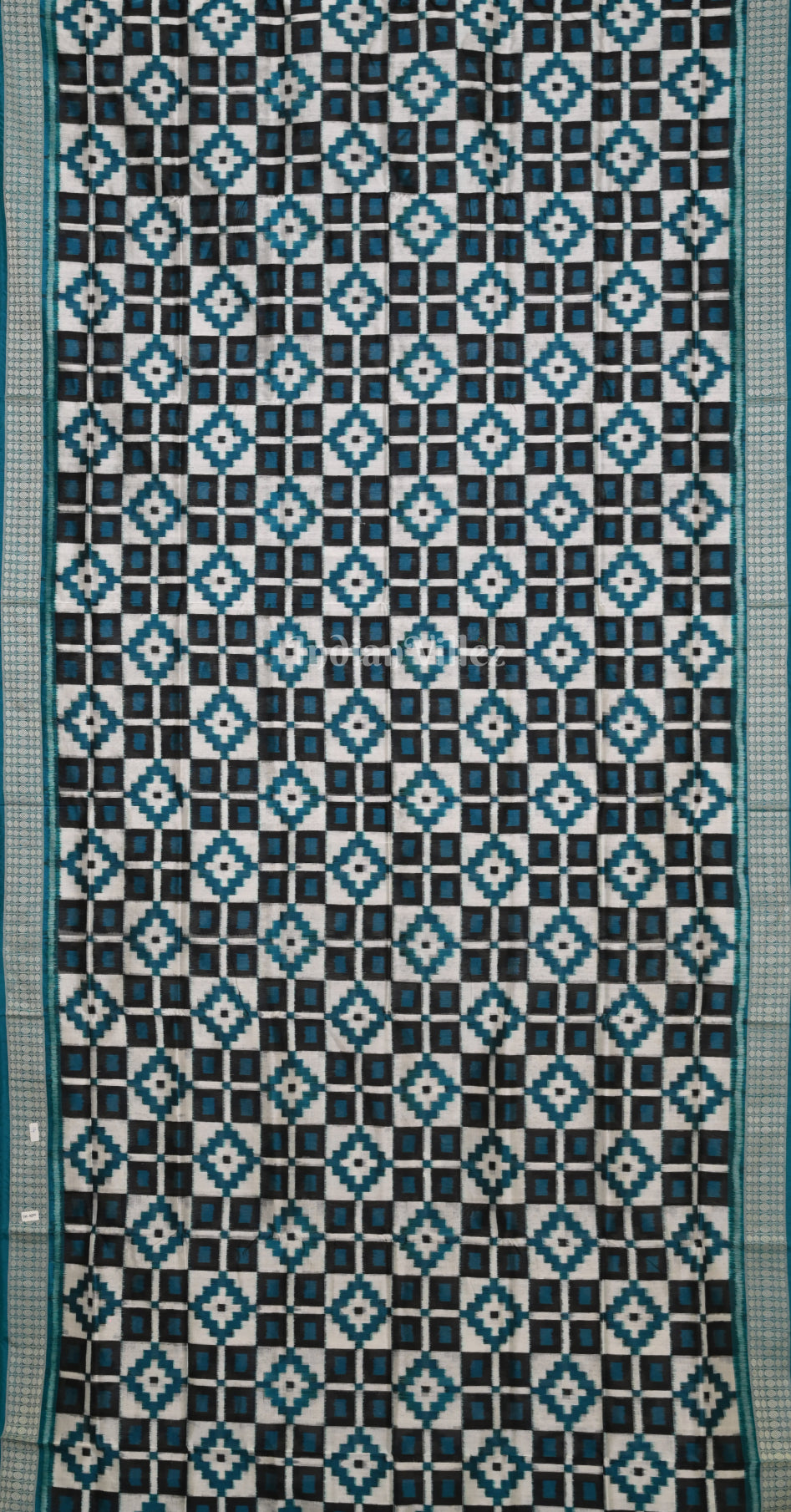 White Blue Telia Rumal Odisha Ikat Sambalpuri Silk Saree 