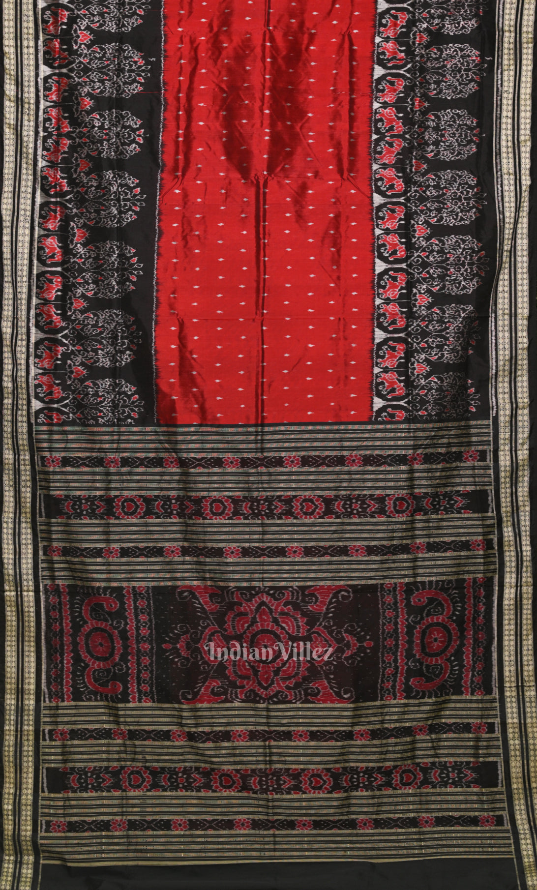 Red Black Odisha Ikat Sambalpuri Silk Saree 