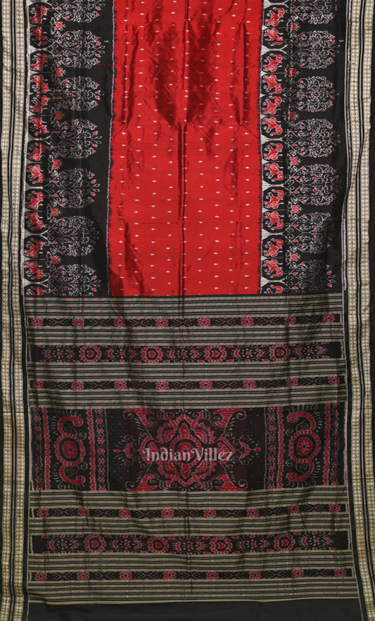 Red Black Odisha Ikat Sambalpuri Silk Saree 