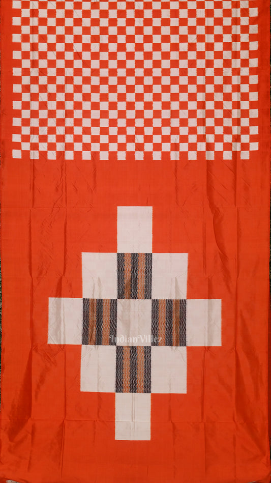 Orange Black Pasapali Sambalpuri Ikat Silk Saree
