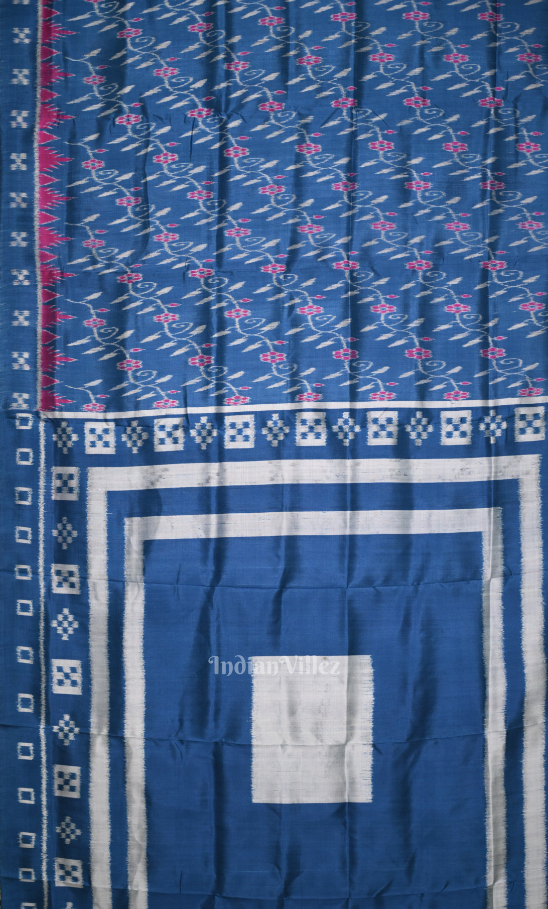 Blue Pink Pasapali  Border Odisha Ikat Contemporary Designer Silk Saree 