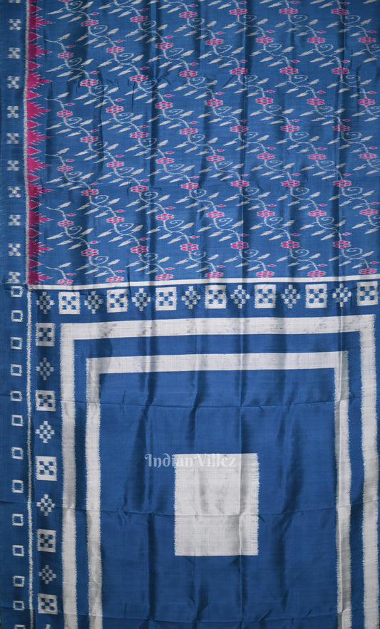 Blue Pink Pasapali  Border Odisha Ikat Contemporary Designer Silk Saree 