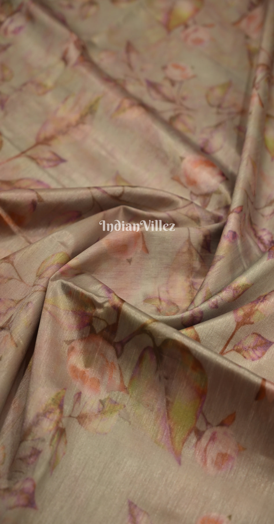 Dusty Pink Floral Printed Design Pure Tussar Silk Saree 
