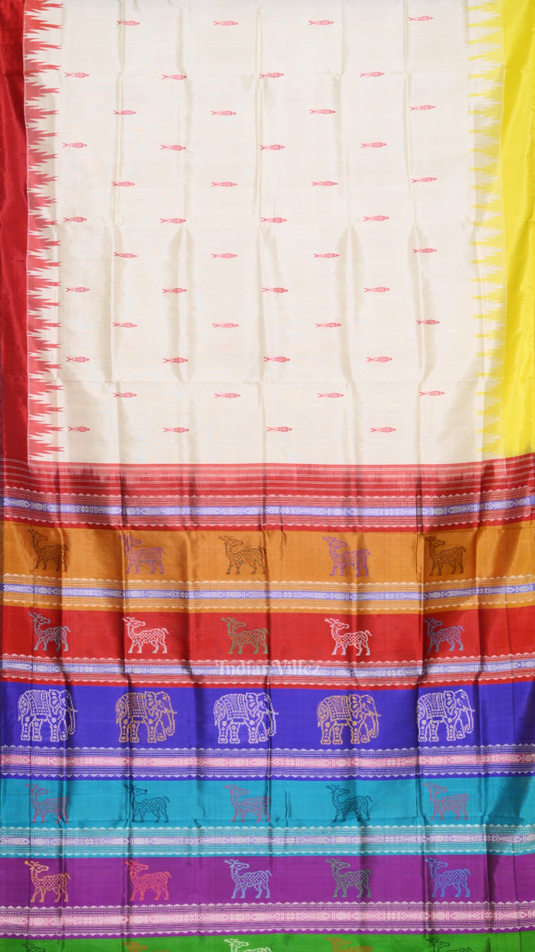White Fish Motif With Double Pallu Berhampuri Silk Saree 