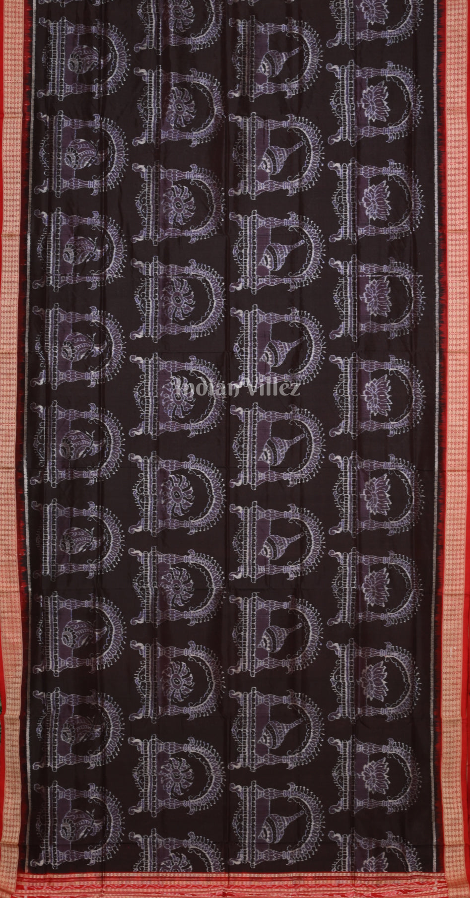 Black Red Sankha Chakra Gada Odisha Ikat Sambalpuri Silk Saree 