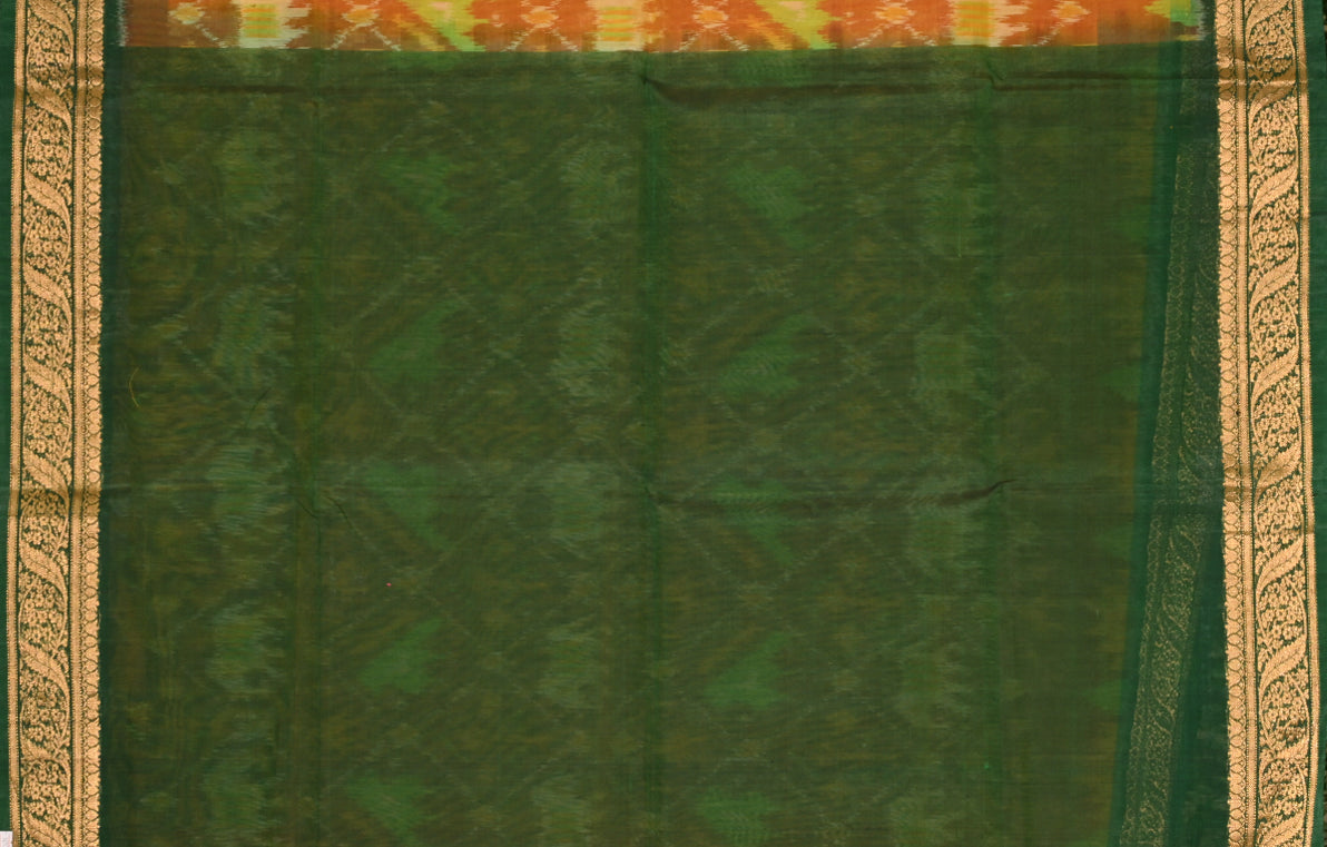 Mustard Yellow & Green Pochampally Ikat Silk Cotton (Sico) Saree