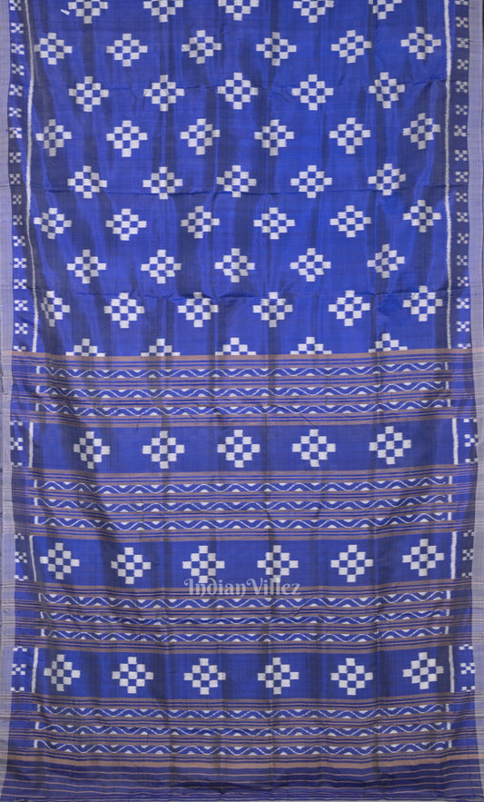 Royal Blue White Pasapali Odisha Ikat Contemporary Designer Silk Saree 