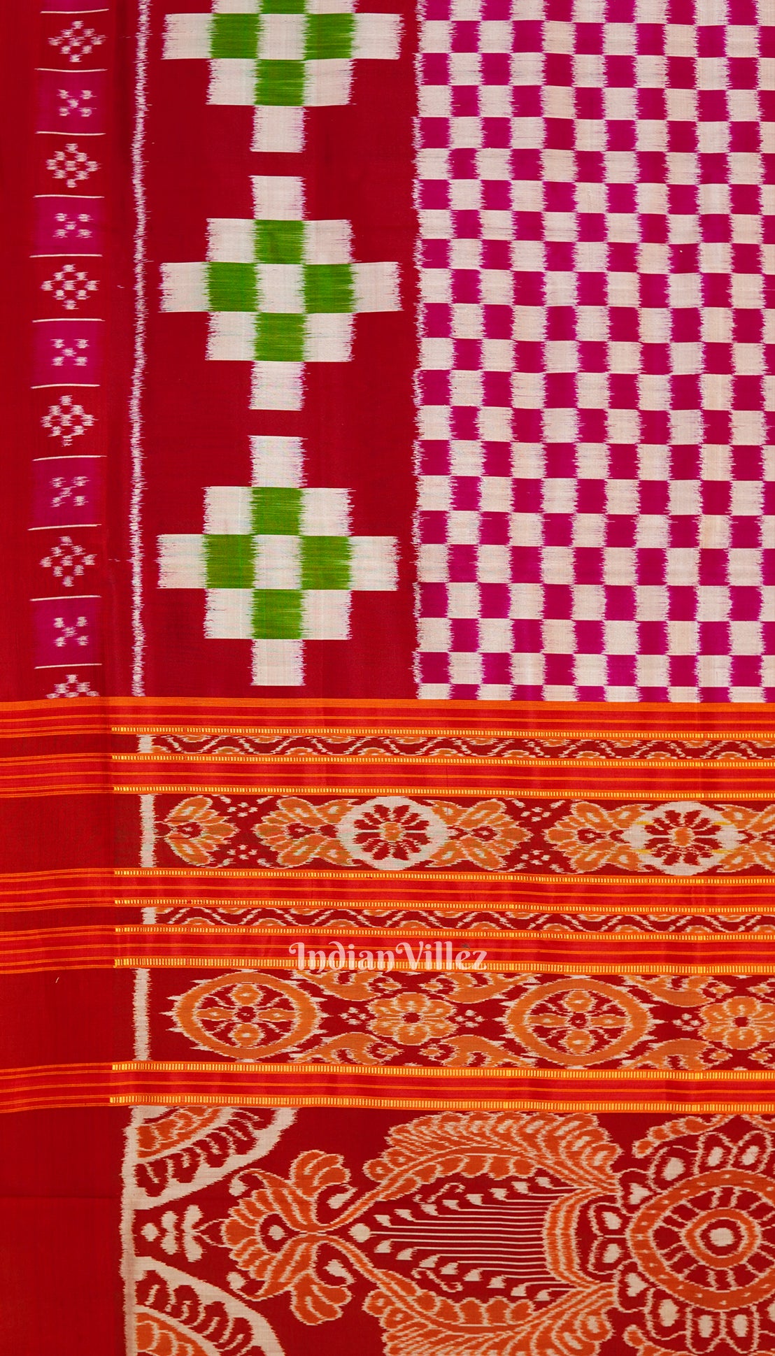 Red Rani Pasapali Theme Odisha Ikat Contemporary Silk Saree