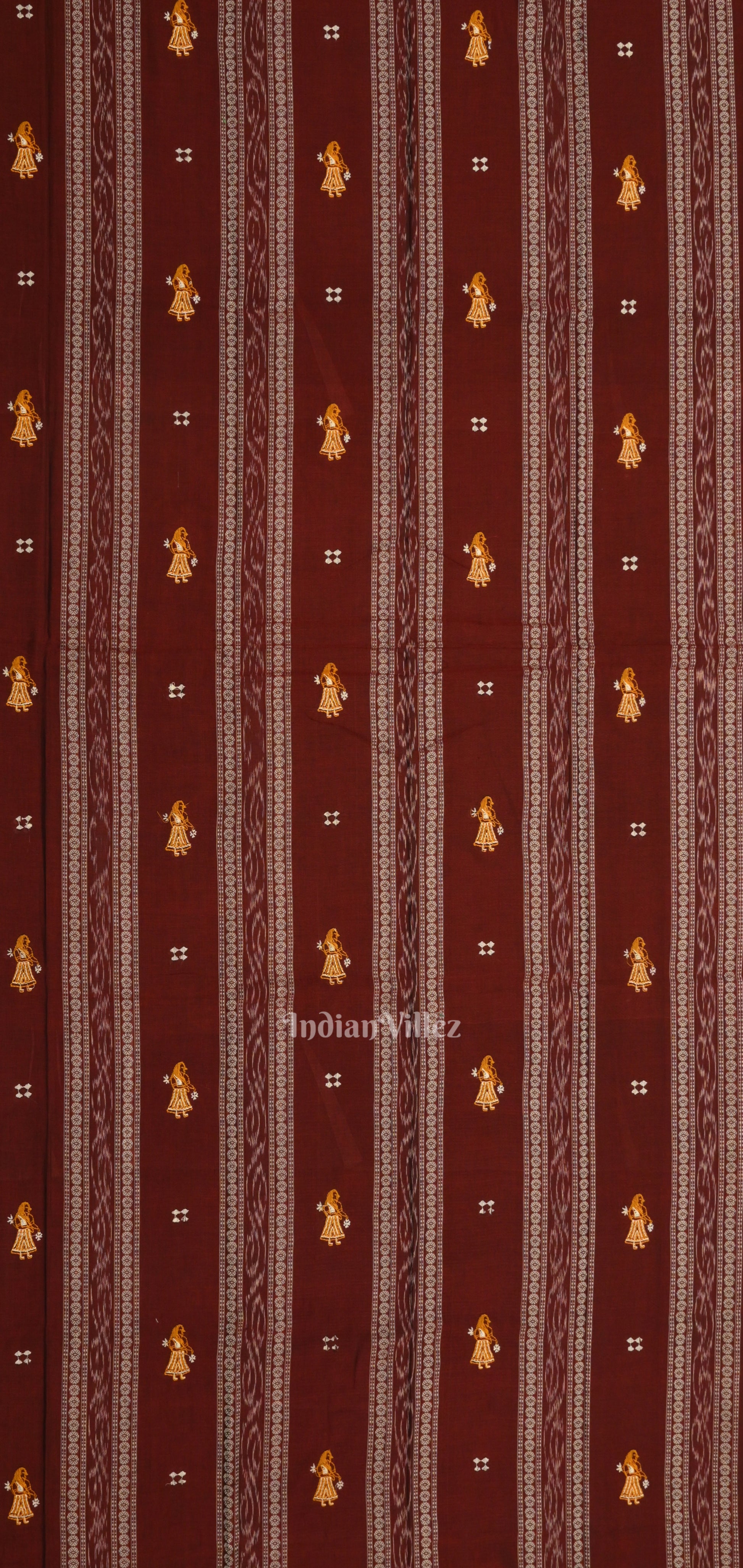 Maroon Yellow Doll Odisha Ikat Sambalpuri Cotton Dress set with Dupatta 