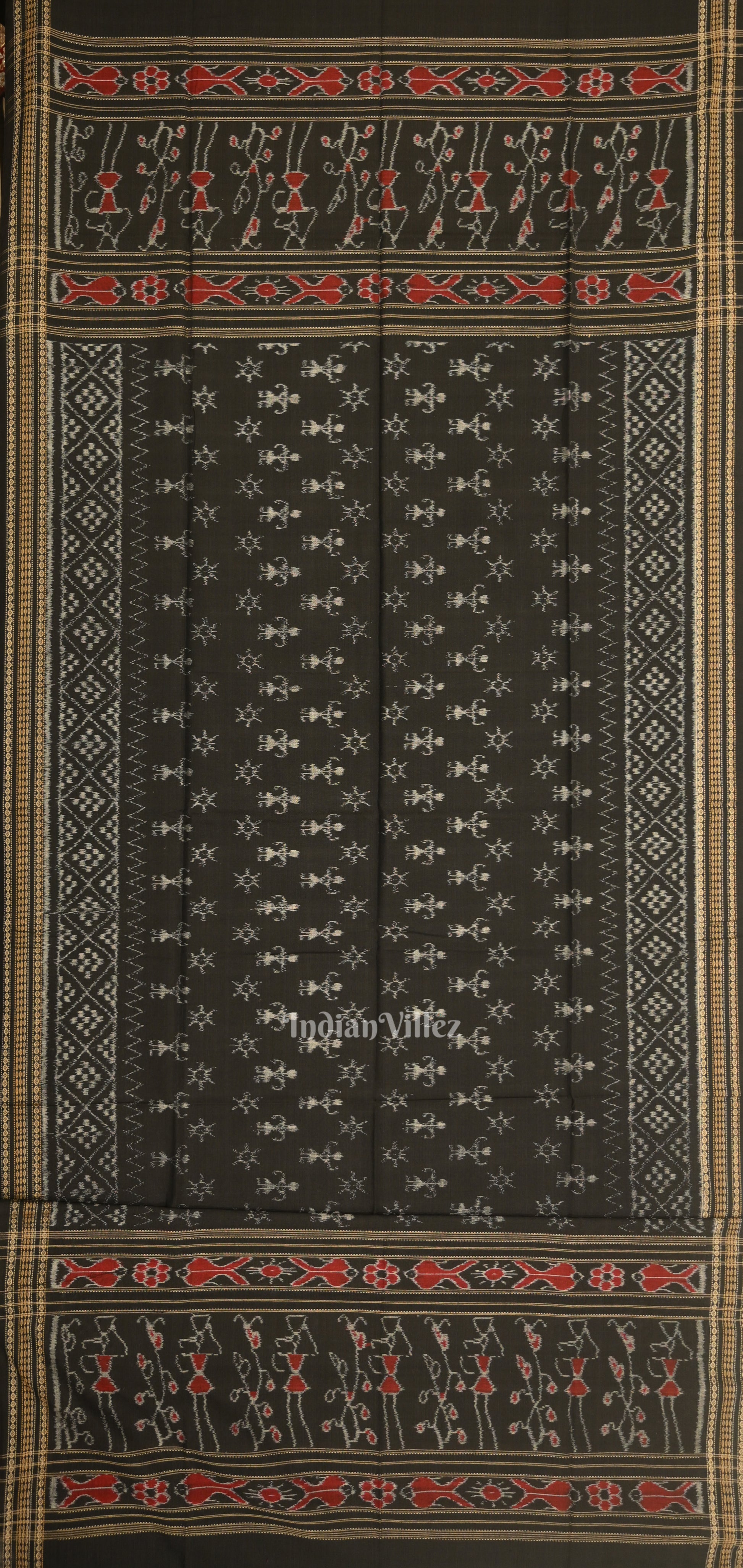 Red Black Tribal Theme Odisha Ikat Sambalpuri Dress Set & Dupatta 