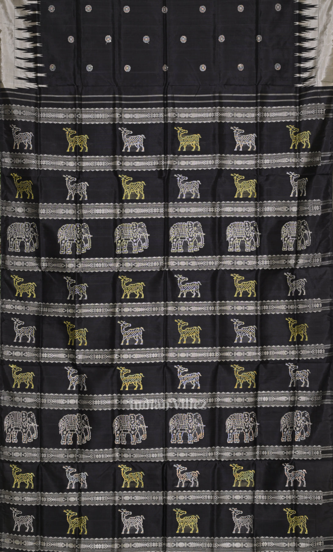 Black Grey Double Pallu Berhampuri Silk Saree
