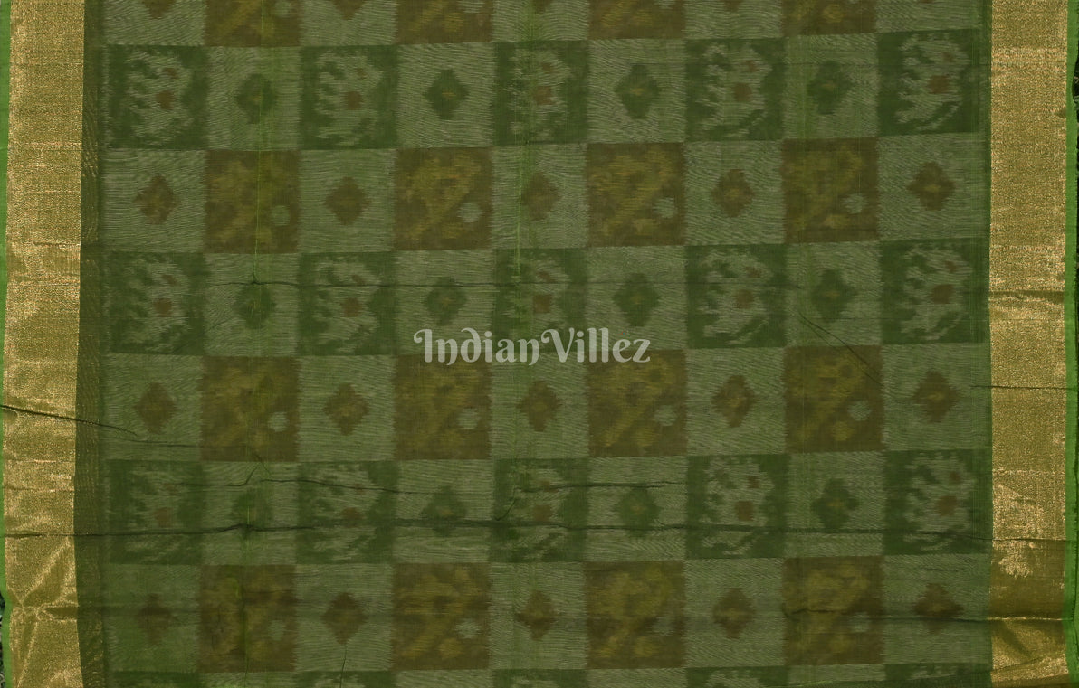 Pista Green Pochampally Ikat Silk Cotton (Sico) Saree 