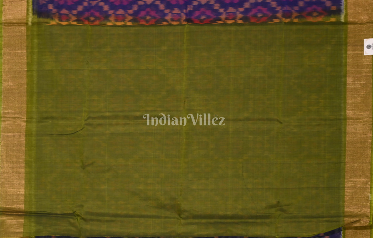 Navy Blue Mehendi Green Pochampally Ikat Silk Cotton (Sico) Saree