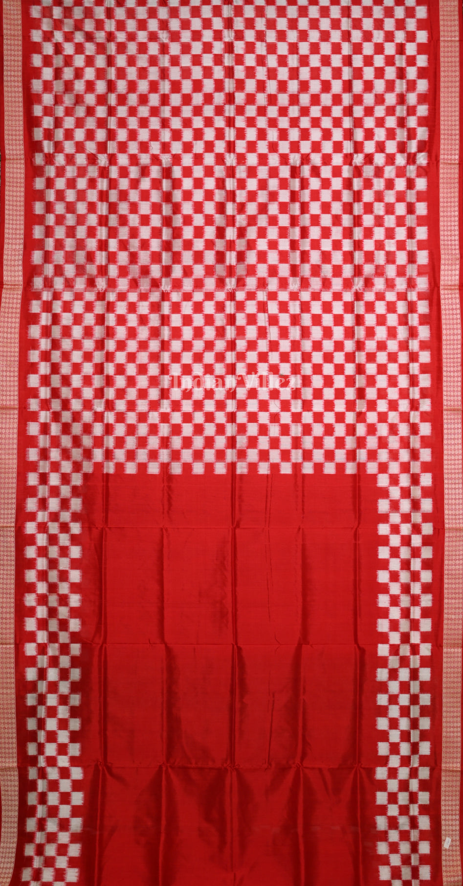 Red Whie Pasapali Scot Odisha Ikat Sambalpuri Silk Saree