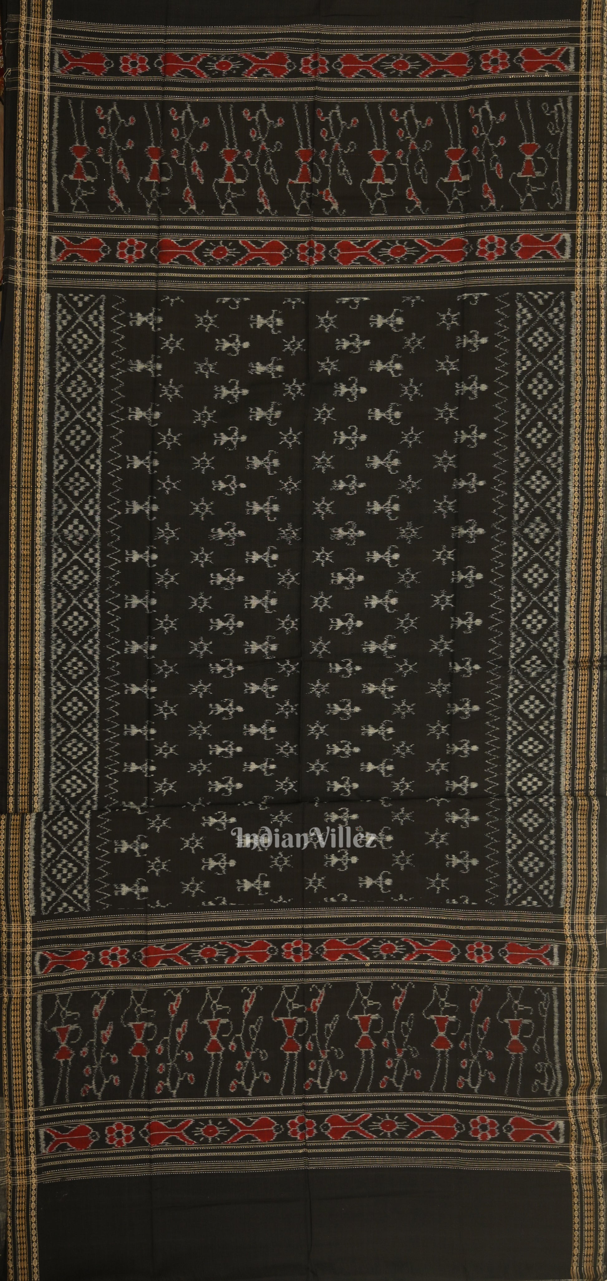 Cement Gray Black Odisha Ikat Sambalpuri Dress Set & Dupatta 
