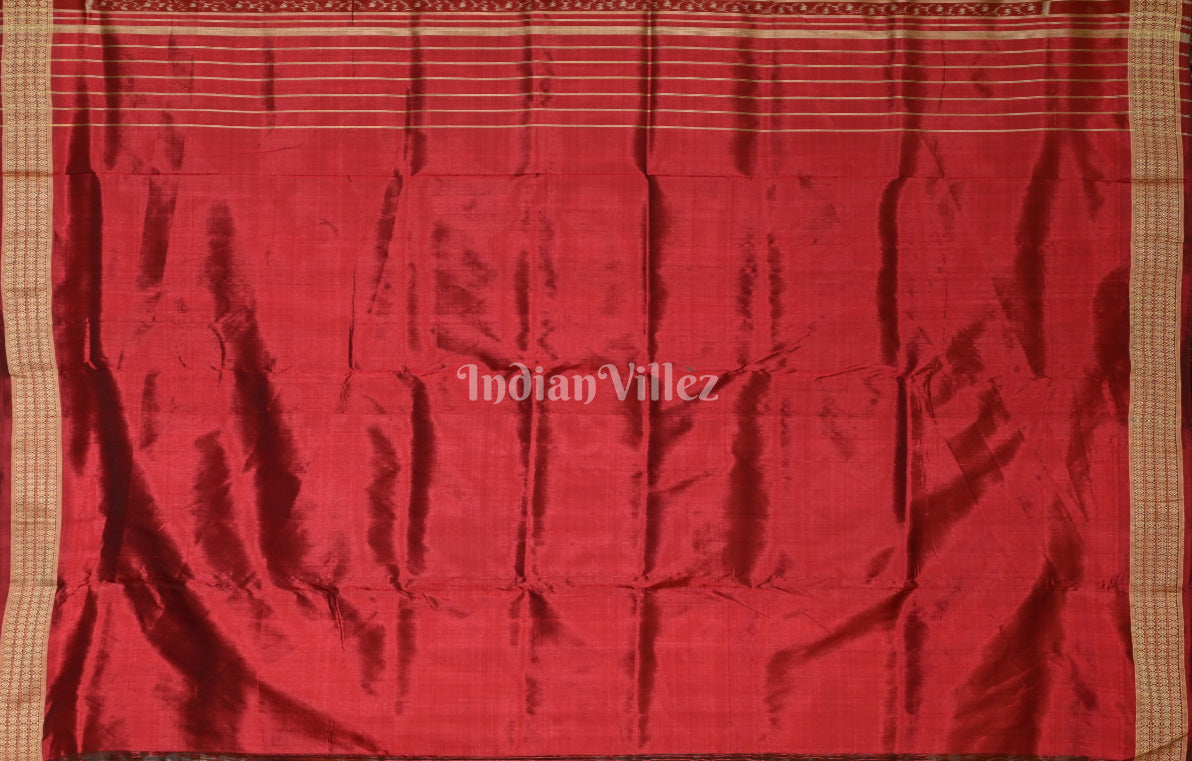 Orange Maroon Tribal Motif Odisha Ikat Sambalpuri Silk Saree 
