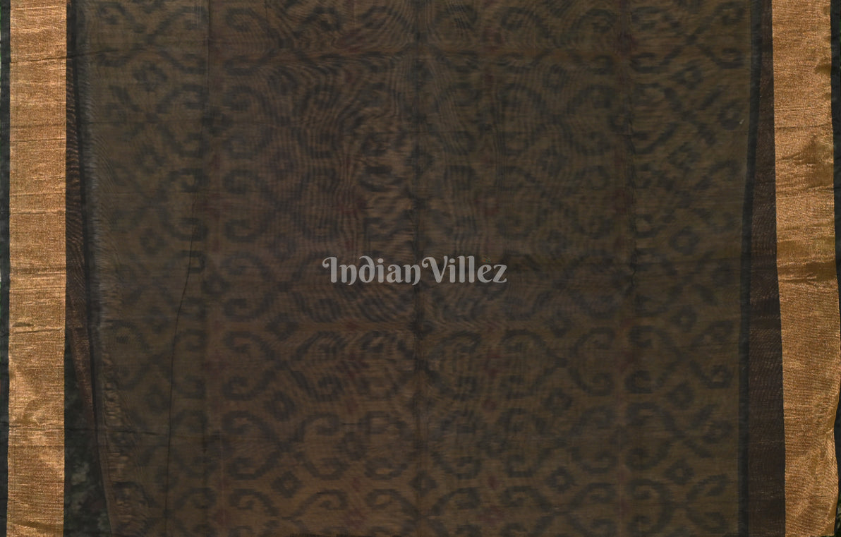 Beige Black Pochampally Ikat Silk Cotton (Sico) Saree