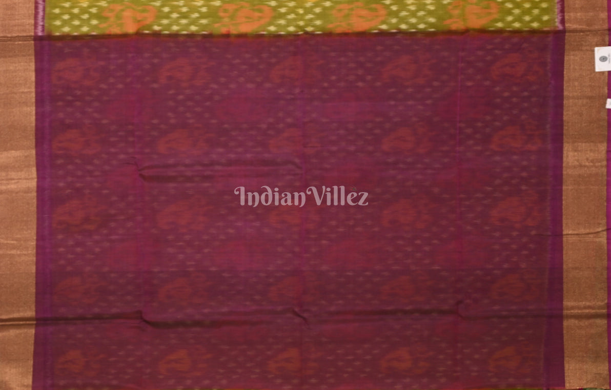 Mehendi Green Maroon Pochampally Ikat Silk Cotton (Sico) Saree 