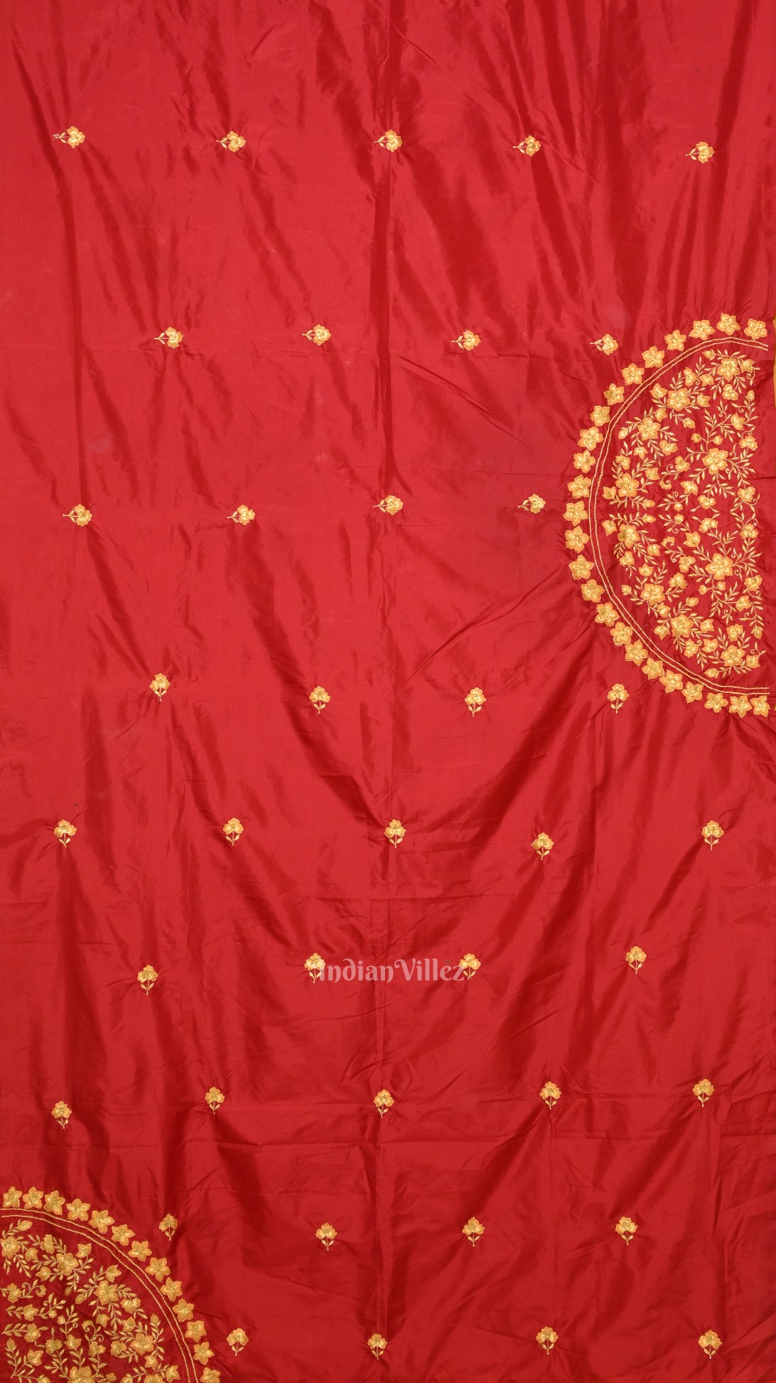 Yellow Red Floral Motif Mashru Satin Silk Banarasi Saree 