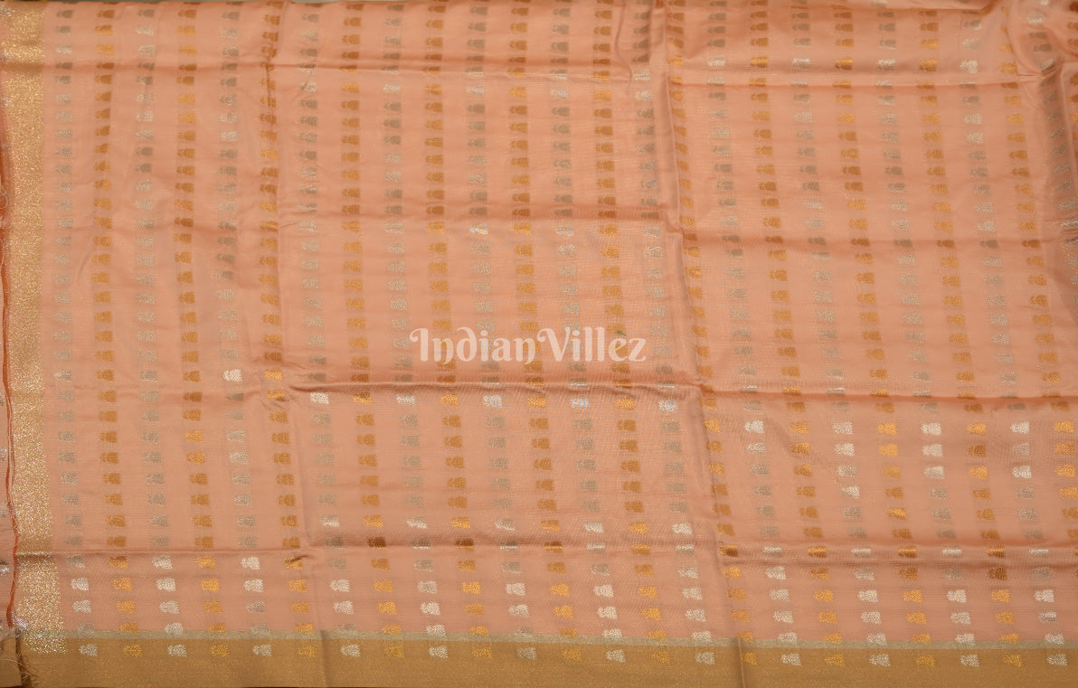 Peach Kanjivaram Silk Saree with Brocade Pallu