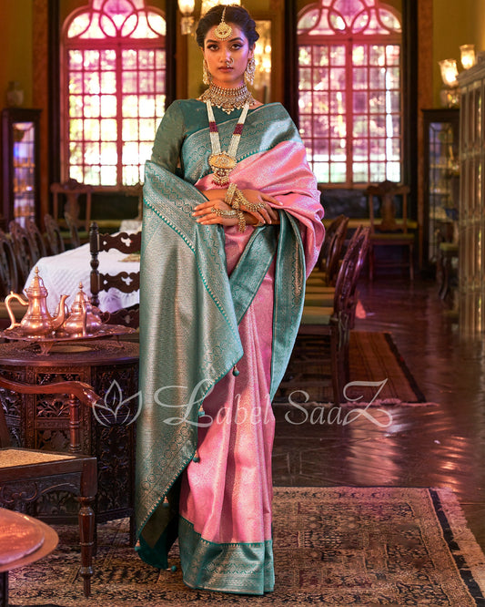 Pink Green Kanjivaram Silk Saree