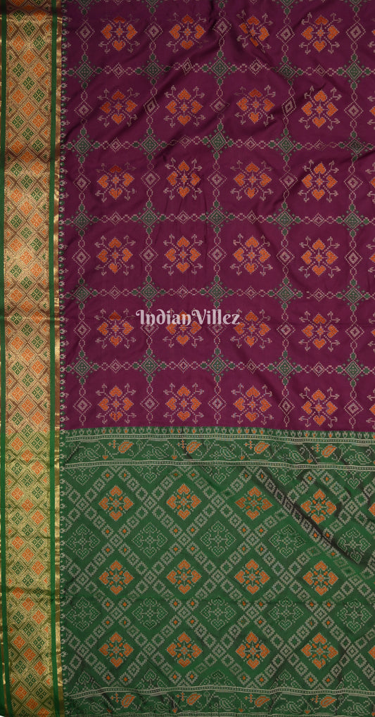 Wine Green Patola-Inspired Pochampally South Silk Saree 