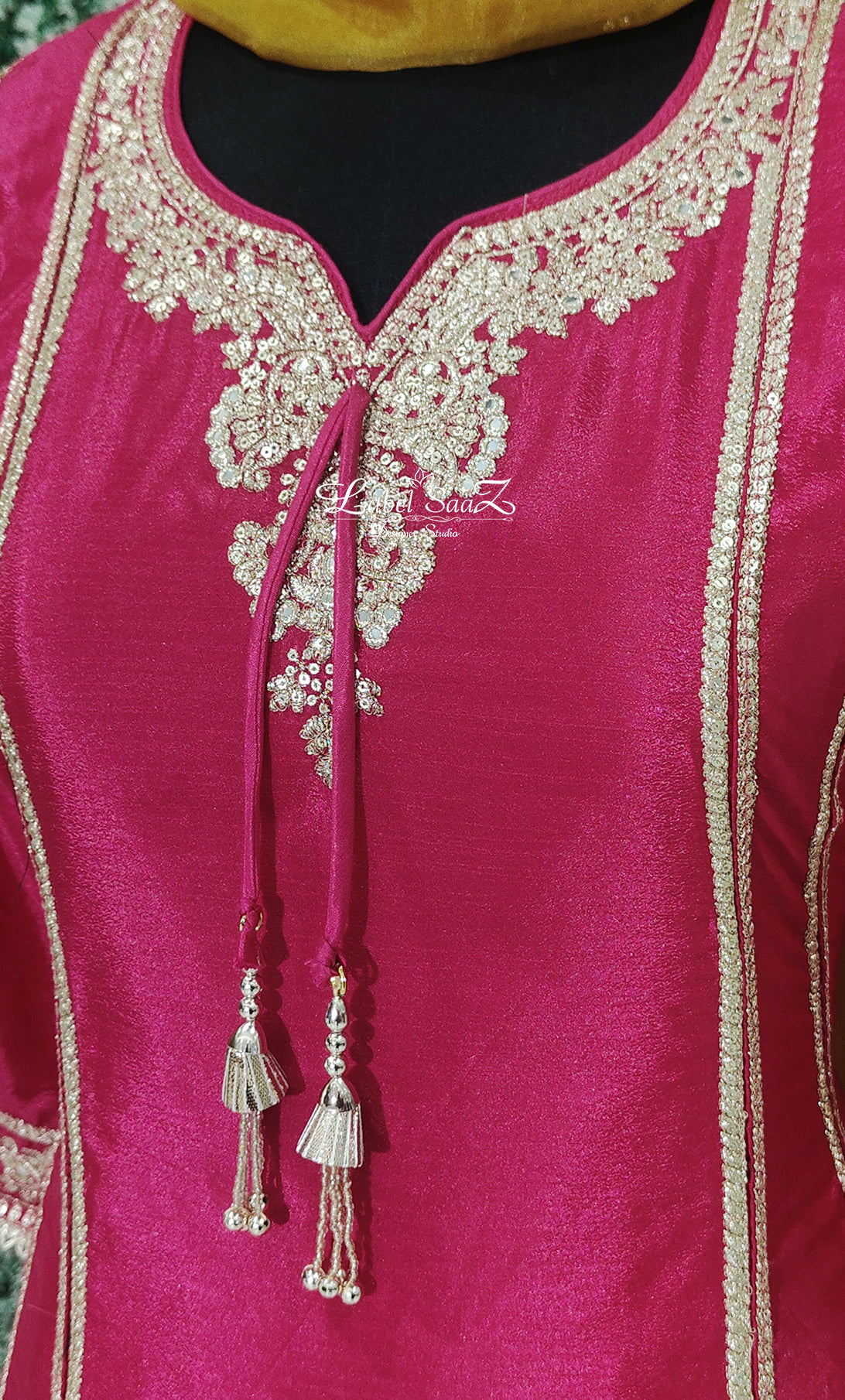 Rani Pink Sequence Embroidered  Kurta Dhoti Pant Set with Dupatta