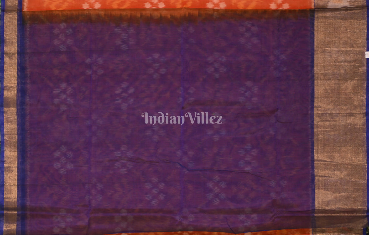 Orange Purple Pochampally Ikat Silk Cotton (Sico) Saree