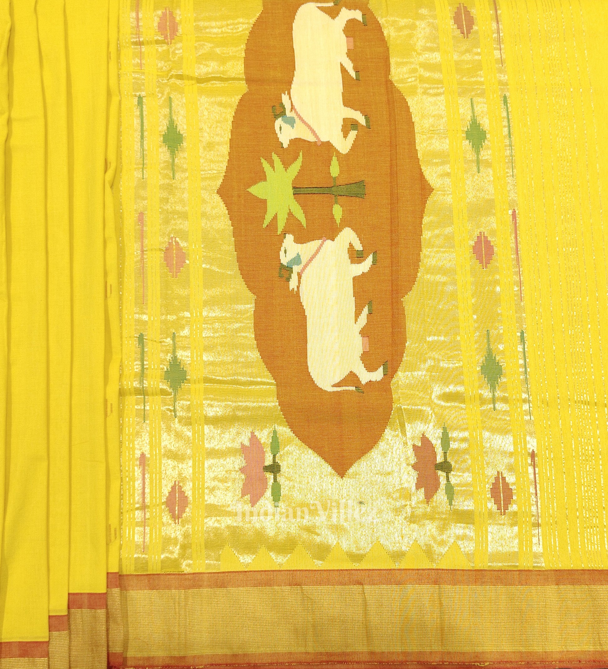 Yellow Rich Pallu Cotton Paithani Saree