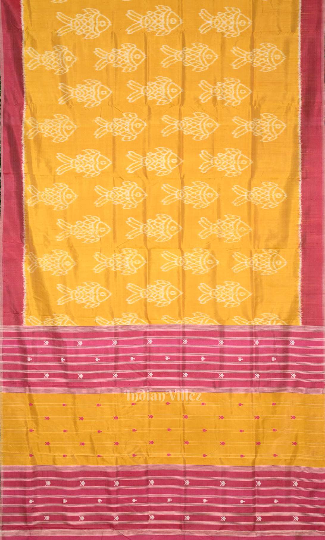 Yellow Magenta Pink  Fish Motif Odisha Ikat Contemporary Designer Saree