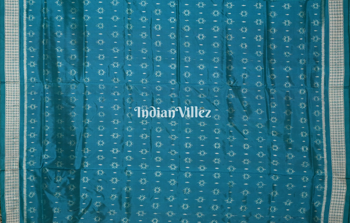 Orange Cyan Blue Tribal Scot Odisha Ikat Sambalpuri Silk Saree
