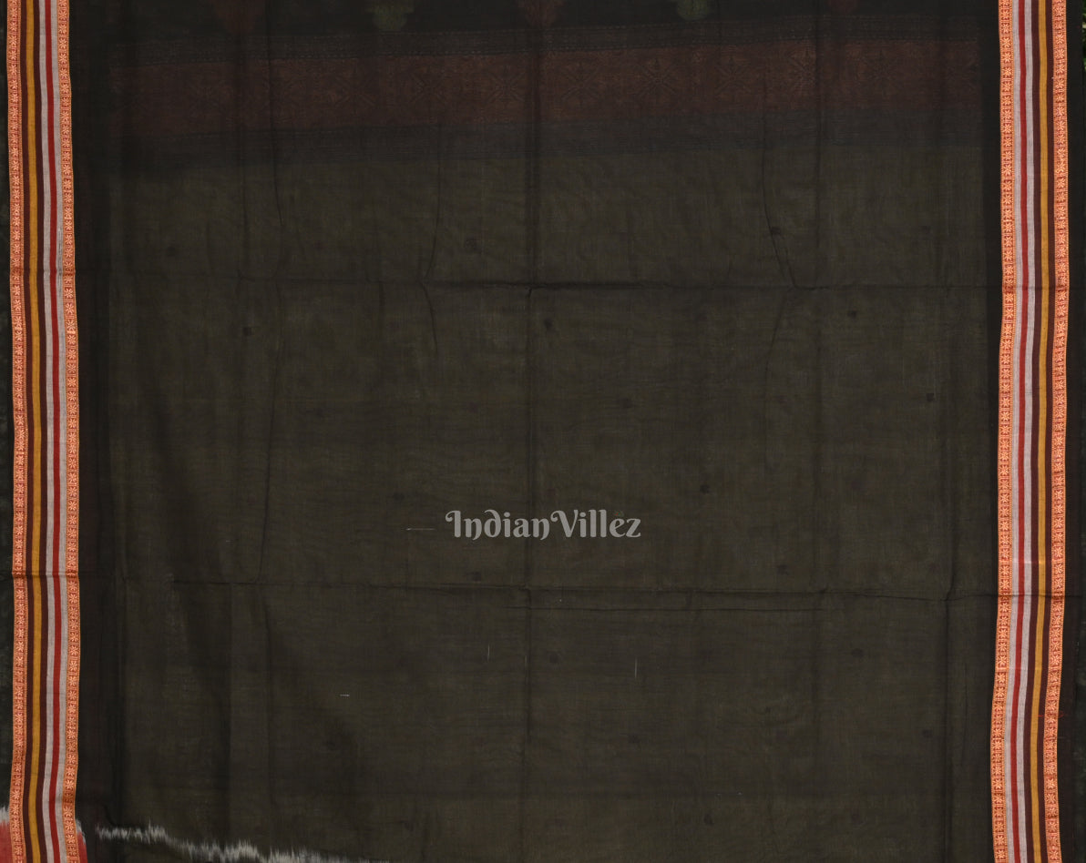Sea Green Black Konark Sambalpuri Ikat Cotton Saree