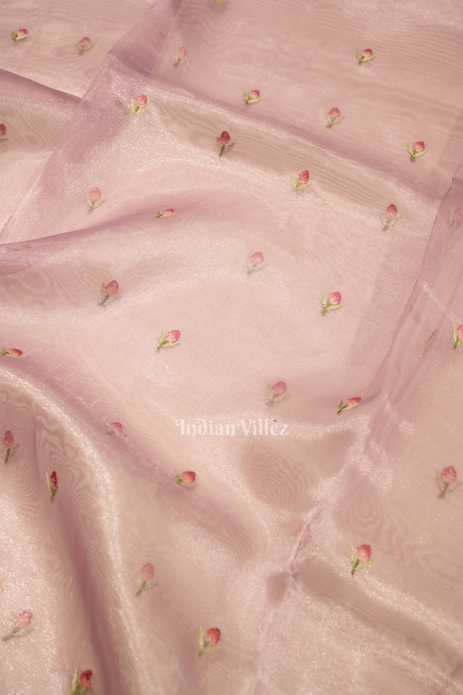 Baby Pink Floral Theme Kora Organza Banarasi Saree 