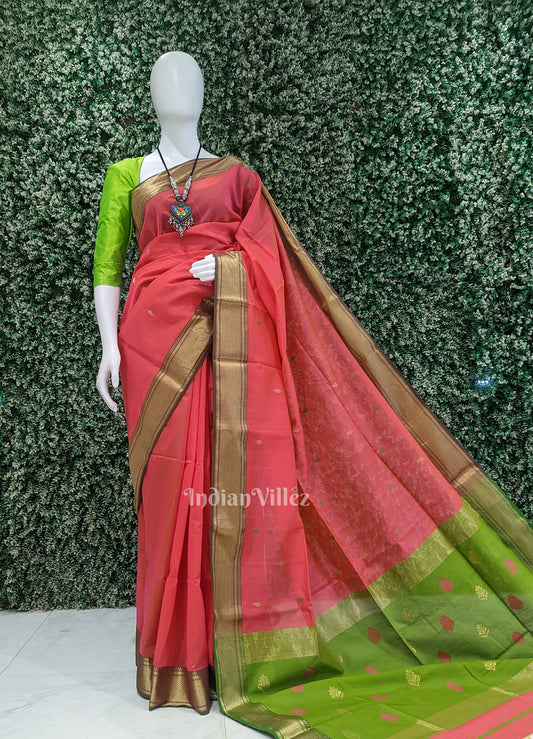Rani Pink Dual Tone Pure Silk Cotton Maheswari Saree 