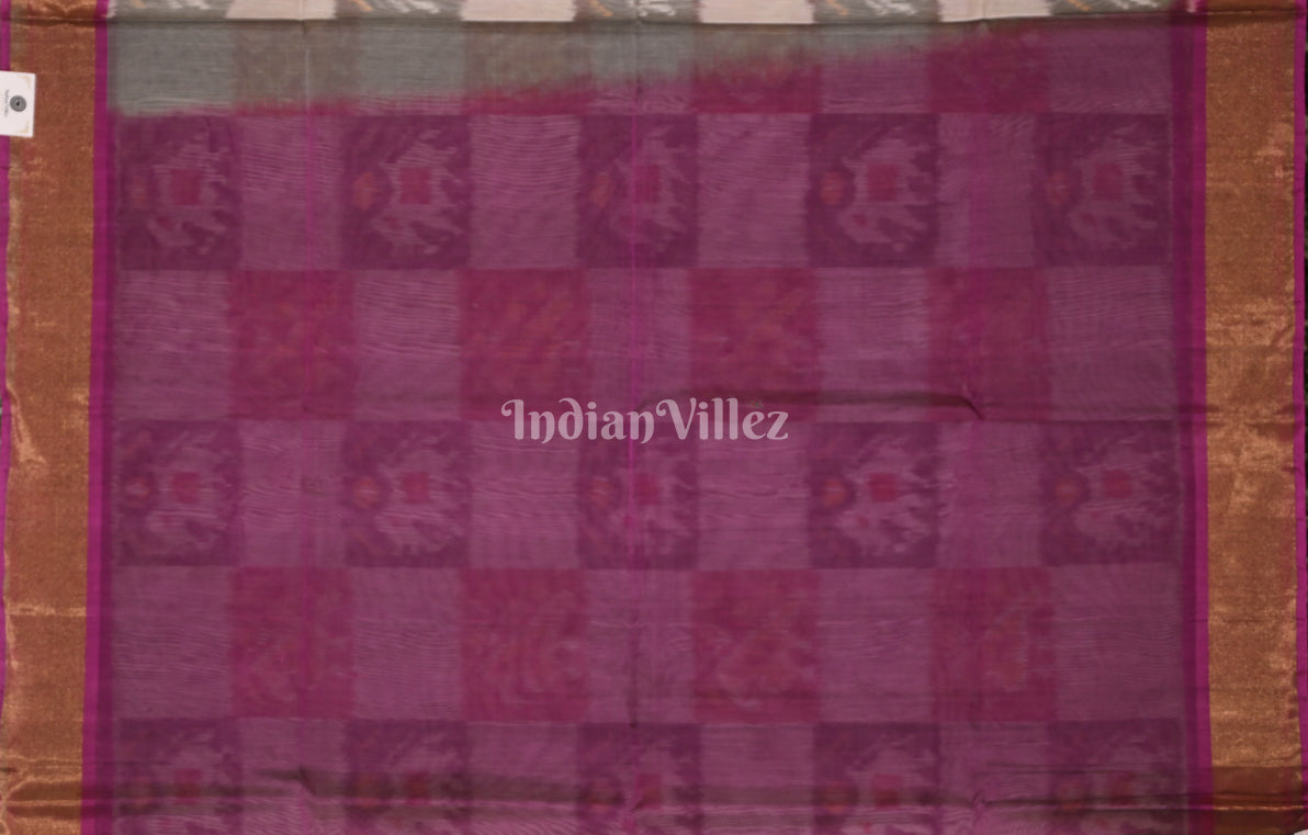 Off White Purple Pochampally Ikat (Sico) Saree