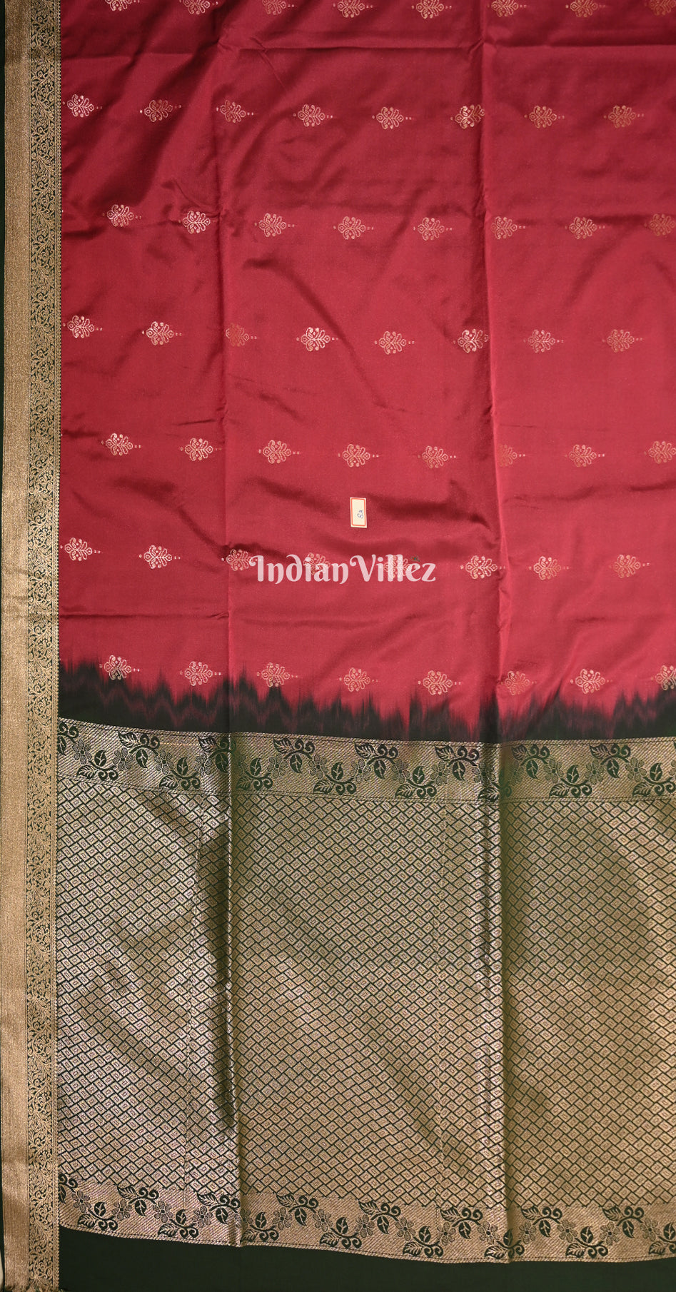 Maroon Bottle Green Buttas Design Kanjivaram Silk Saree