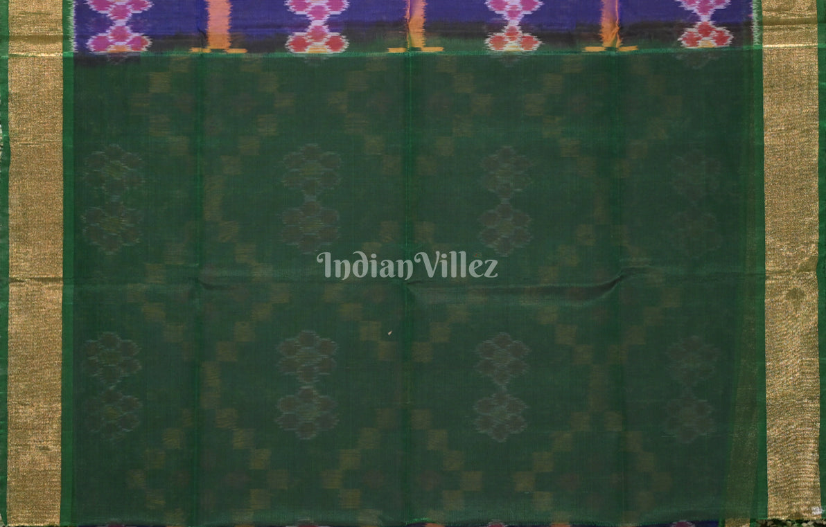 Purple Bottle Green Pochampally Ikat Silk Cotton (Sico) Saree 