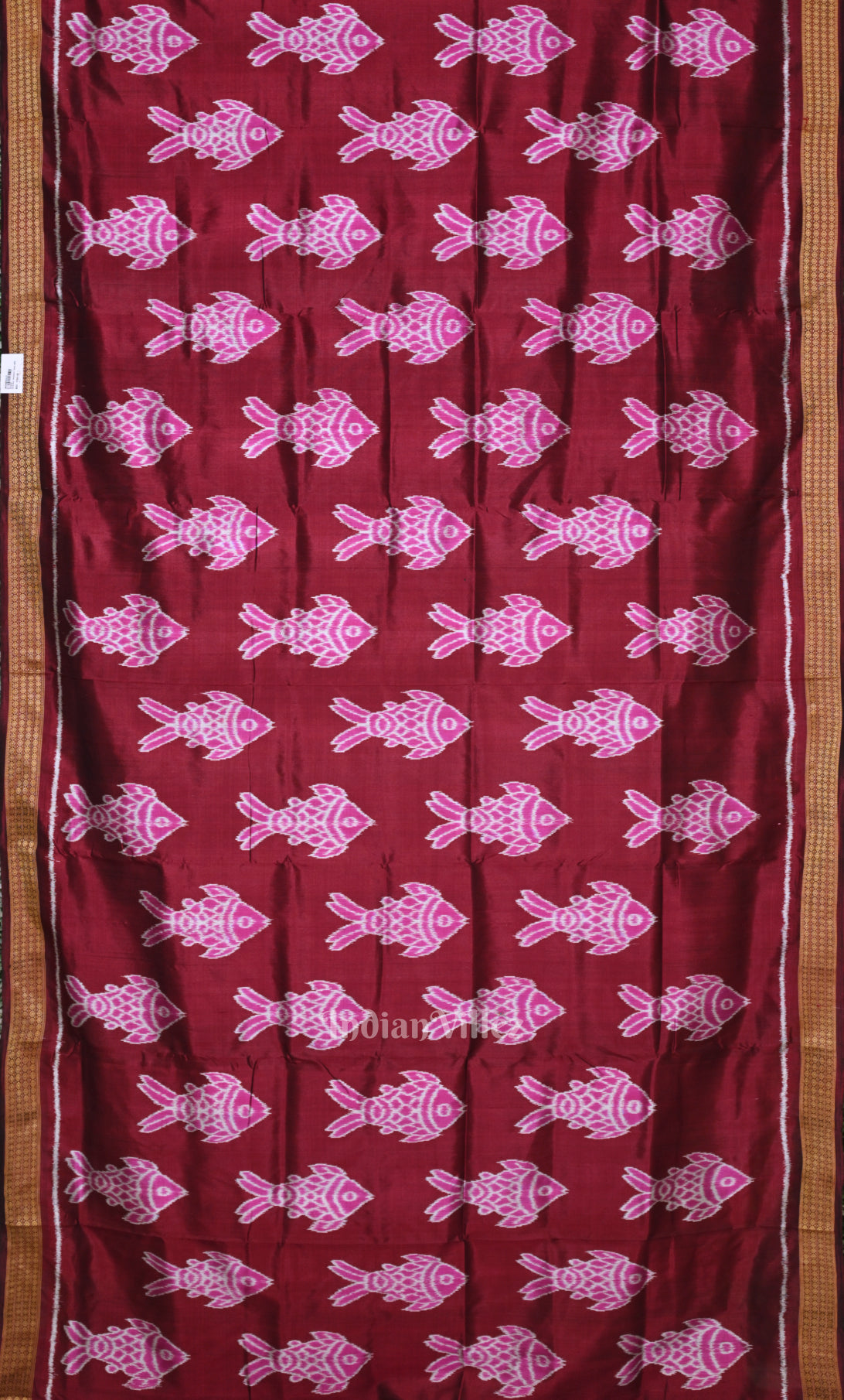 Maroon Red Fish Motif Odisha Ikat Sambalpuri Silk Saree