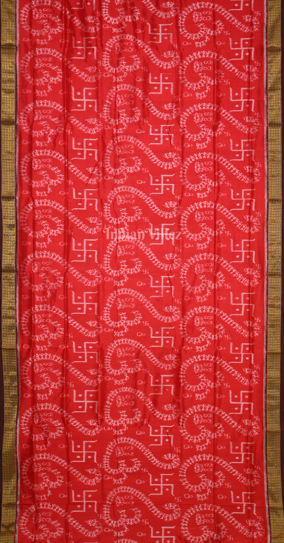 Red Coffee Omm & Swastik Motif Half Tissue Sambalpuri Silk Saree