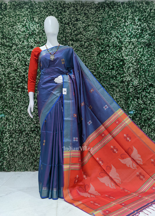 Violet Blue Red Pure Bishnupuri Silk Saree