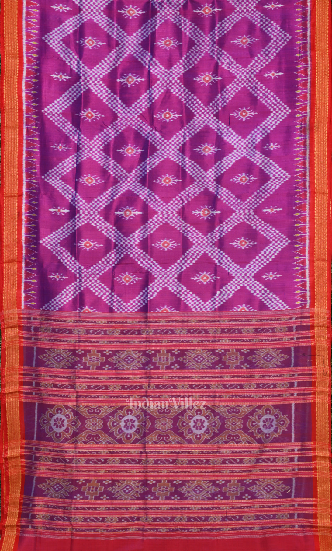 Purple Red Tarabali  Odisha Ikat Khandua Silk Saree