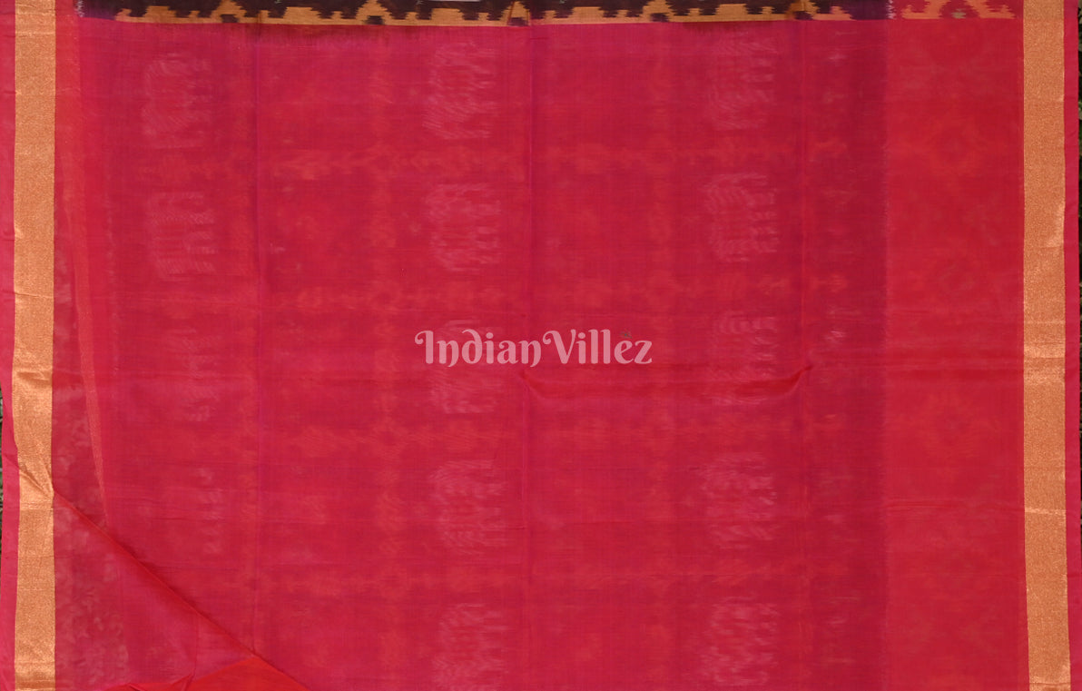 Chocolate Brown Rani Pink Pochampally Ikat Silk Cotton (Sico) Saree 